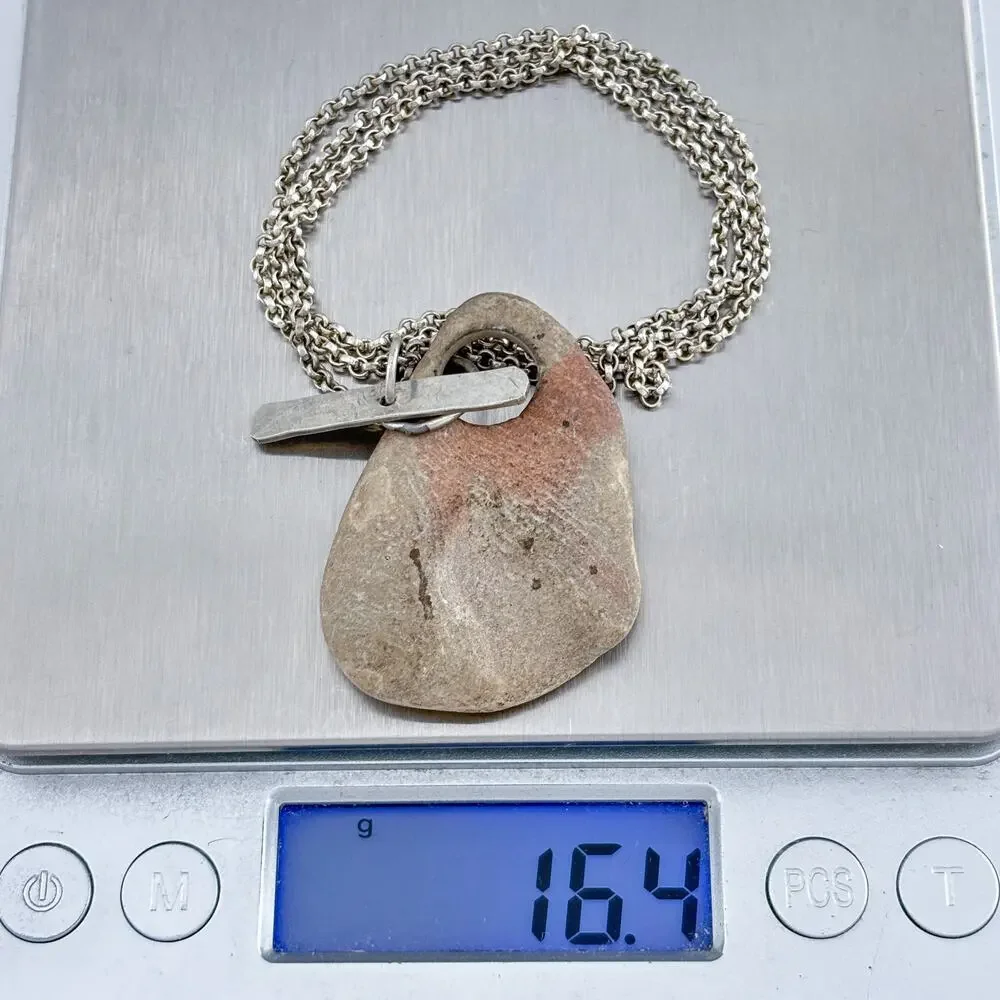 Vintage Sterling Silver 925 Stone Pendant Necklace 18